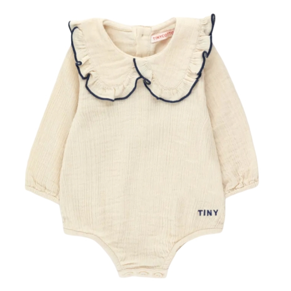Tinycottons Cream Ruffled Collar One-Piece for Kids